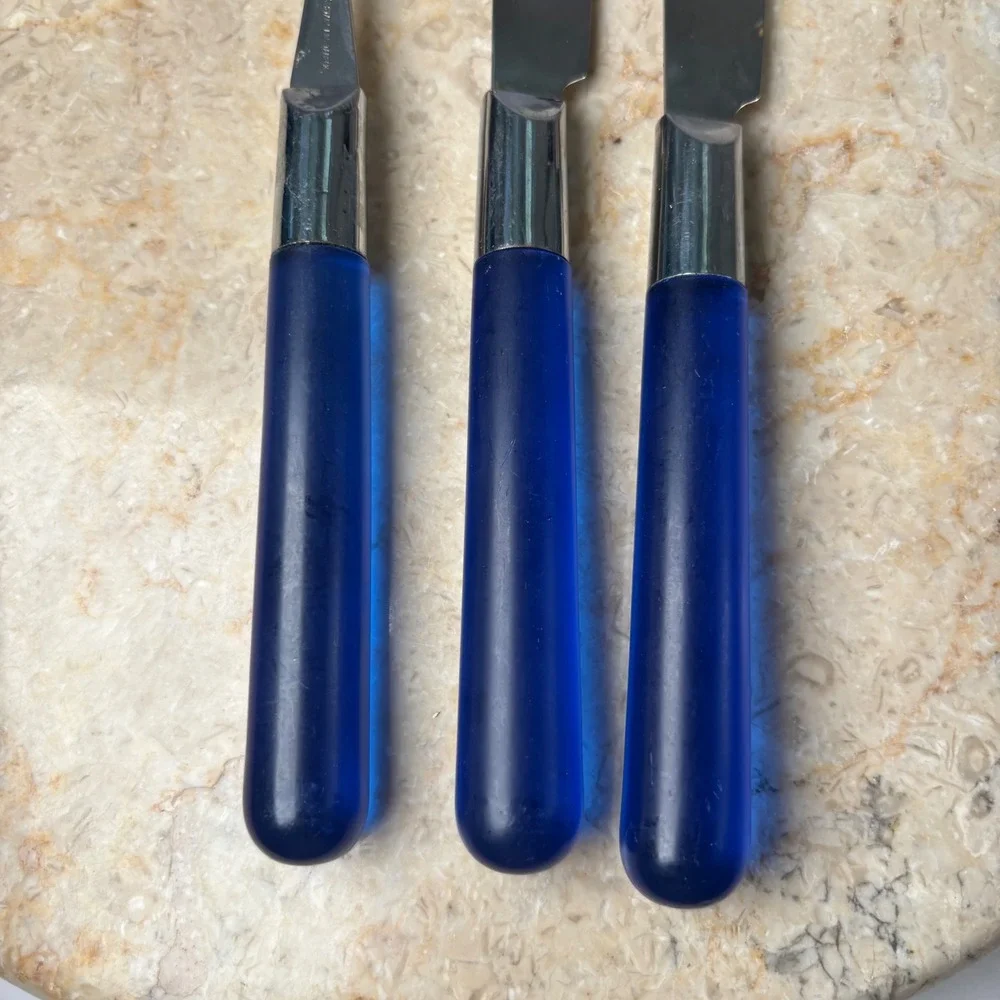 IKEA Flatware Set 3pc Blue‎ Frosted Translucent Handle Stainless Steel Taiwan
